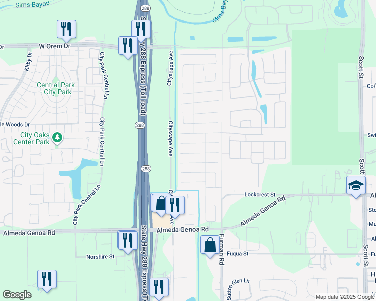 map of restaurants, bars, coffee shops, grocery stores, and more near 2627 Skyview Grove Court in Houston