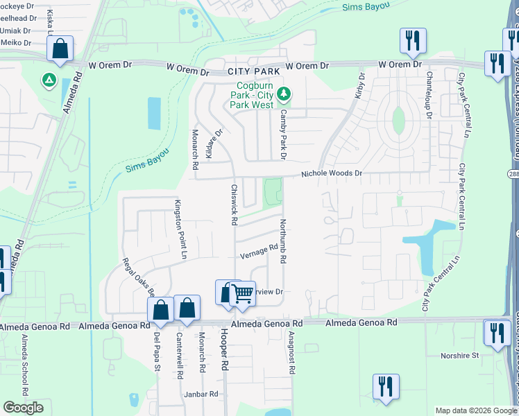 map of restaurants, bars, coffee shops, grocery stores, and more near 12815 Boris Cove Trail in Houston