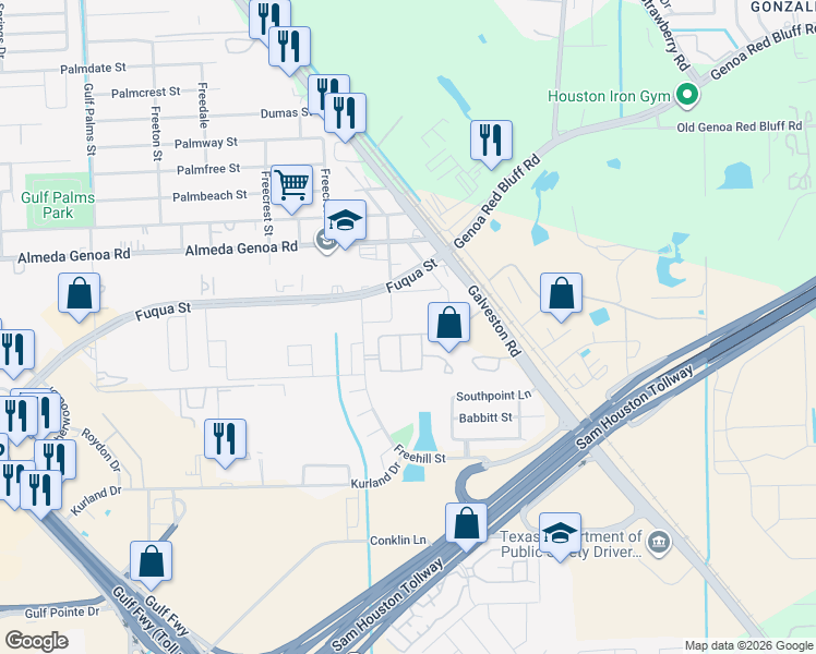 map of restaurants, bars, coffee shops, grocery stores, and more near 13022 McGowan Street in Houston