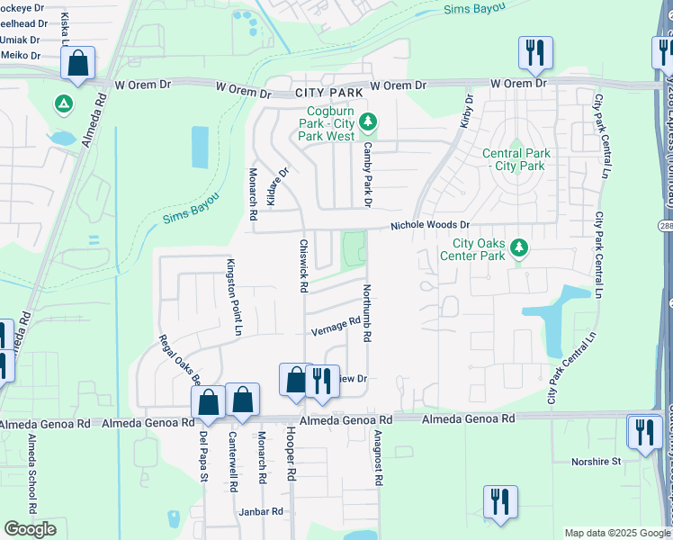 map of restaurants, bars, coffee shops, grocery stores, and more near 12815 Boris Cove Trail in Houston