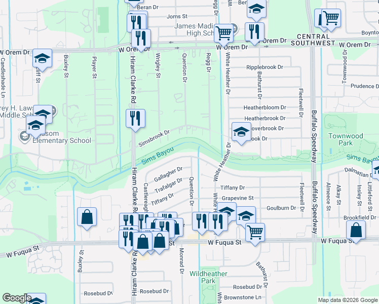 map of restaurants, bars, coffee shops, grocery stores, and more near 4318 Dalmatian Drive in Houston