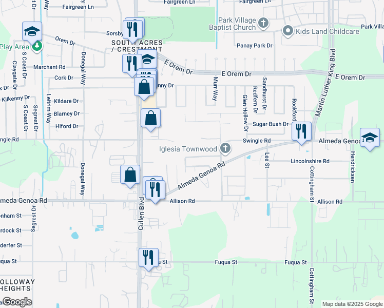 map of restaurants, bars, coffee shops, grocery stores, and more near 4223 Richmeadow Drive in Houston