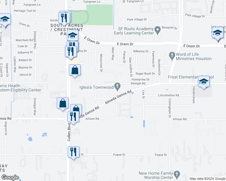 map of restaurants, bars, coffee shops, grocery stores, and more near 4343 Richmeadow Drive in Houston