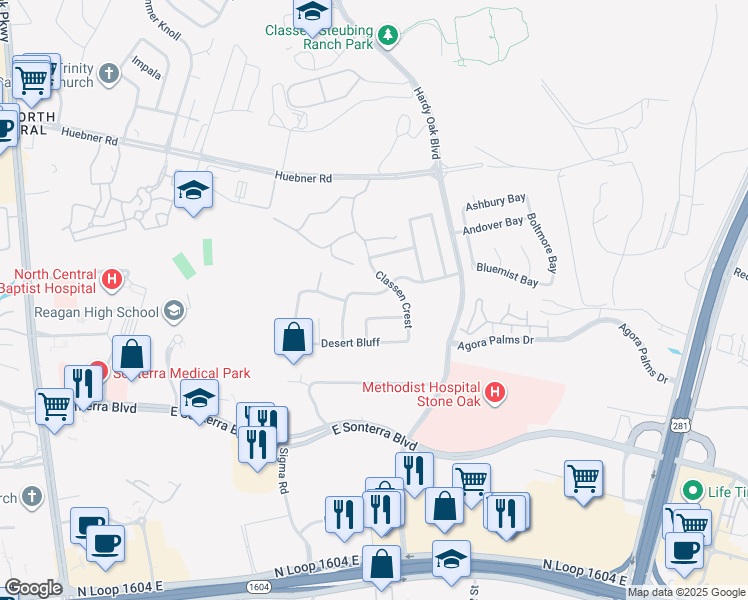 map of restaurants, bars, coffee shops, grocery stores, and more near 918 Steubing Oaks in San Antonio
