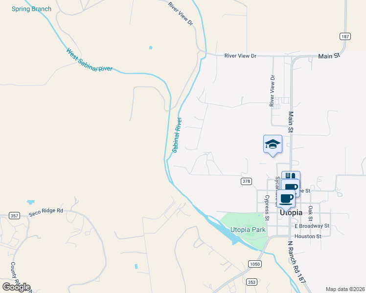 map of restaurants, bars, coffee shops, grocery stores, and more near 1 Brandon in Utopia