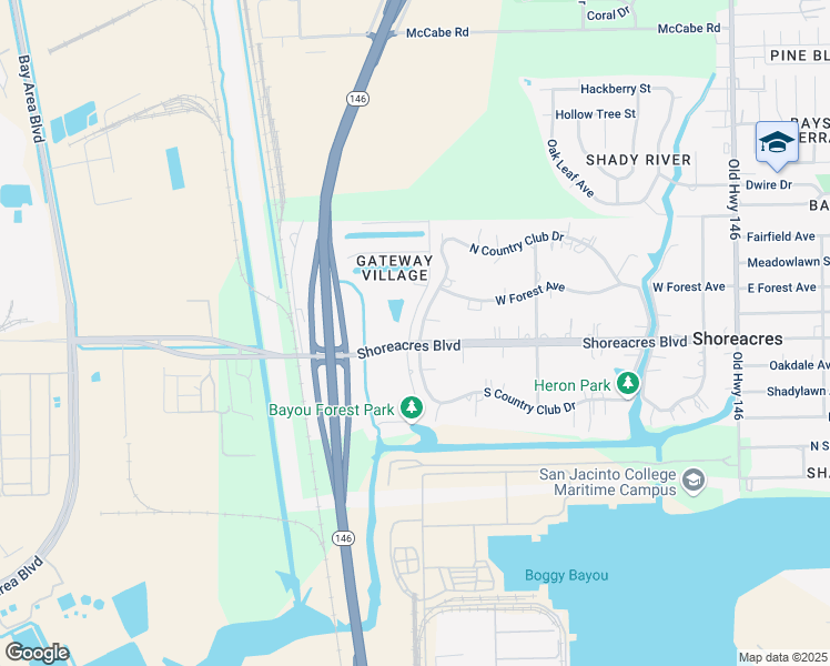 map of restaurants, bars, coffee shops, grocery stores, and more near 3405 Bayou Forest Drive in Harris County