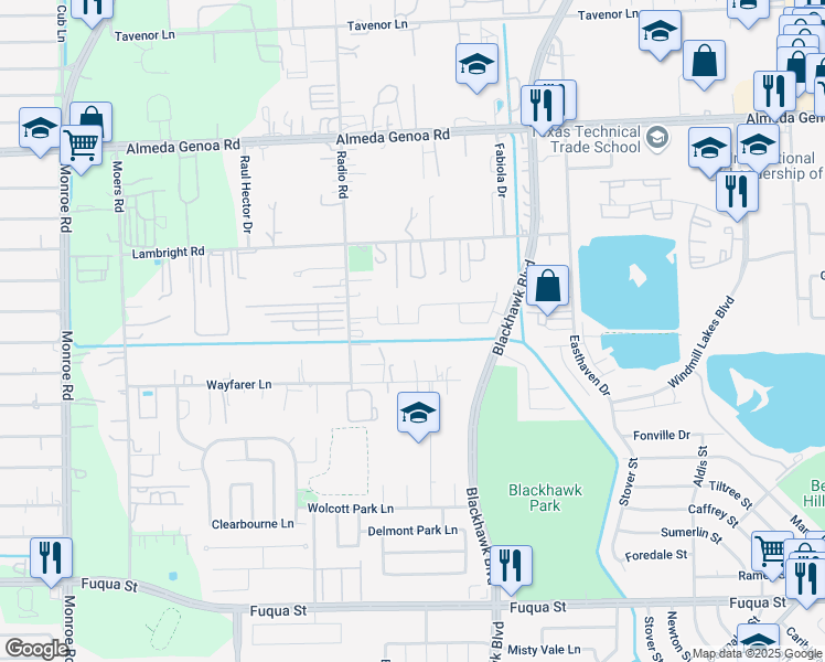 map of restaurants, bars, coffee shops, grocery stores, and more near 9054 Clearwood Landing Boulevard in Houston