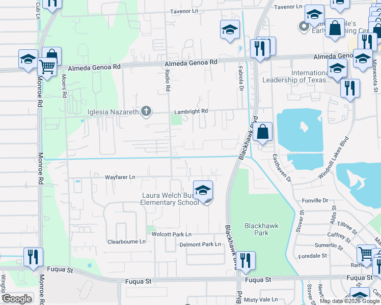 map of restaurants, bars, coffee shops, grocery stores, and more near 9010 Clearwood Landing Boulevard in Houston