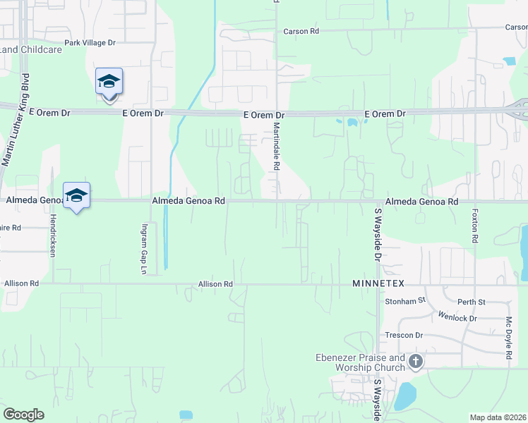 map of restaurants, bars, coffee shops, grocery stores, and more near 5540 Almeda-Genoa Road in Houston