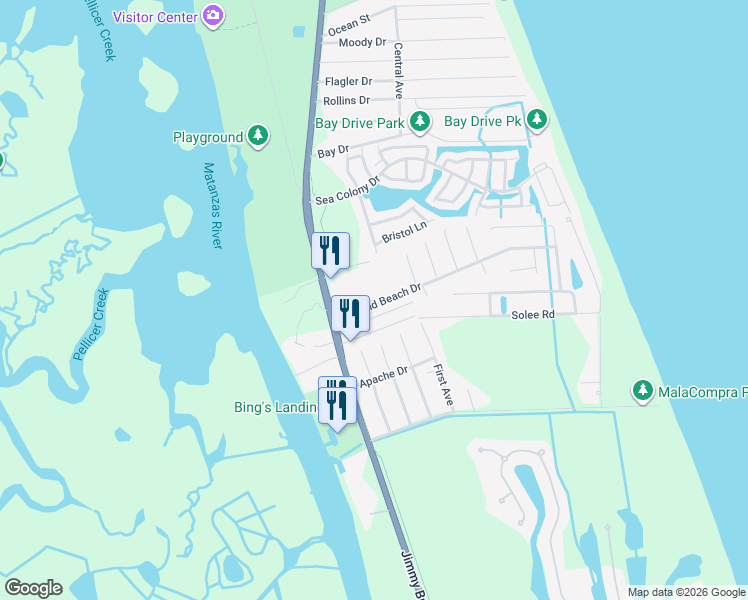 map of restaurants, bars, coffee shops, grocery stores, and more near 13 Armand Beach Dr in Palm Coast