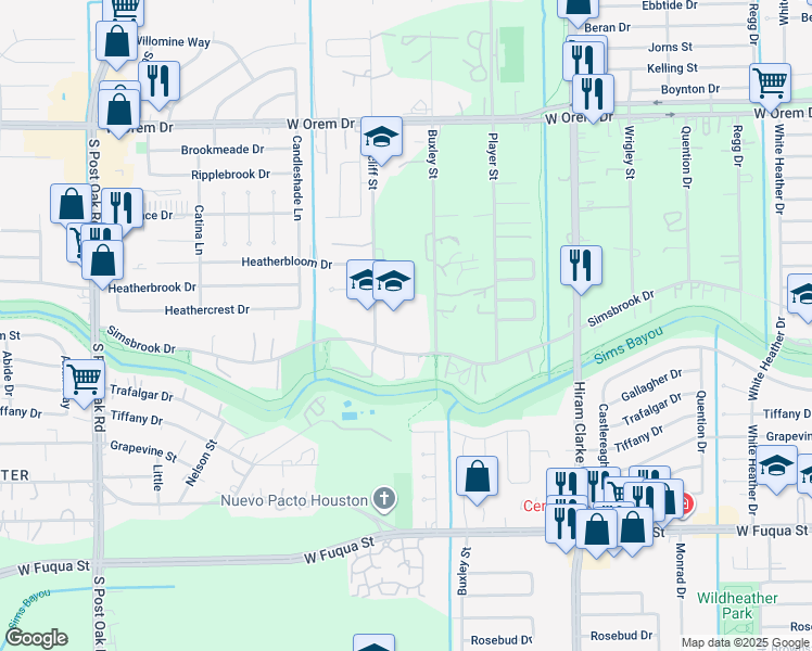 map of restaurants, bars, coffee shops, grocery stores, and more near 14000 Stancliff Street in Houston