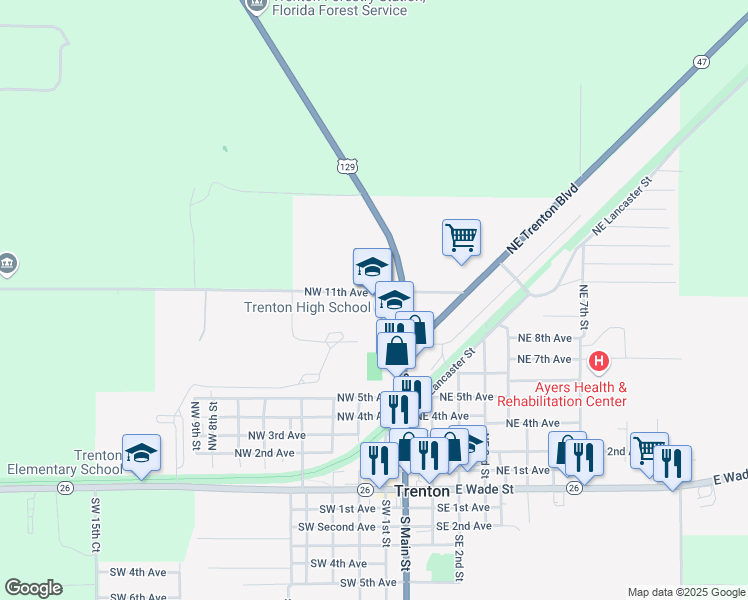 map of restaurants, bars, coffee shops, grocery stores, and more near 310 Northwest 11th Avenue in Trenton