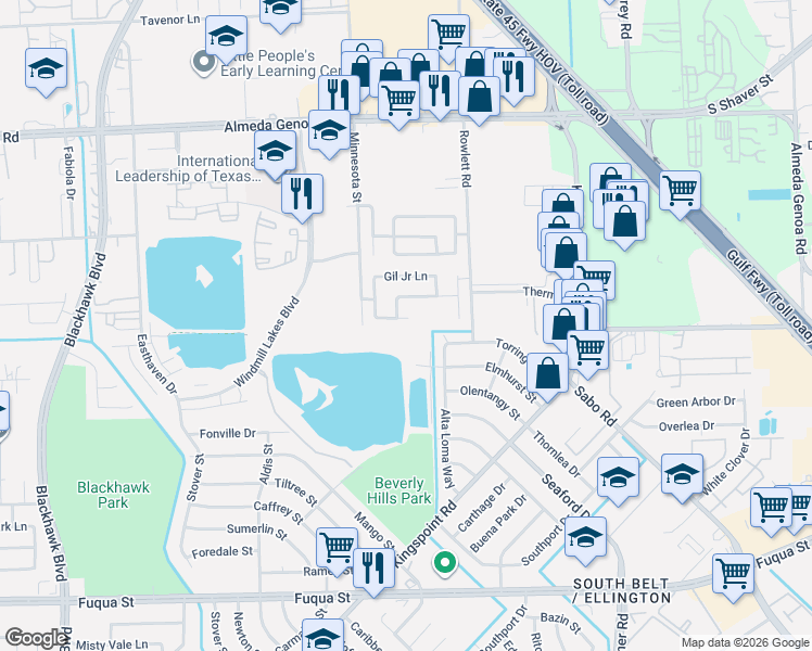 map of restaurants, bars, coffee shops, grocery stores, and more near 10034 Yolandita in Houston