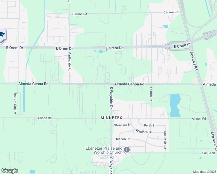 map of restaurants, bars, coffee shops, grocery stores, and more near 5900 Almeda-Genoa Road in Houston