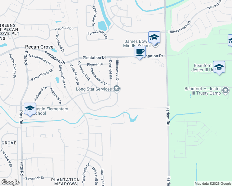 map of restaurants, bars, coffee shops, grocery stores, and more near 1202 Bittersweet Drive in Richmond