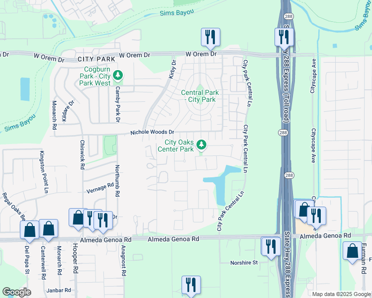 map of restaurants, bars, coffee shops, grocery stores, and more near 1617 Summer City Drive in Houston