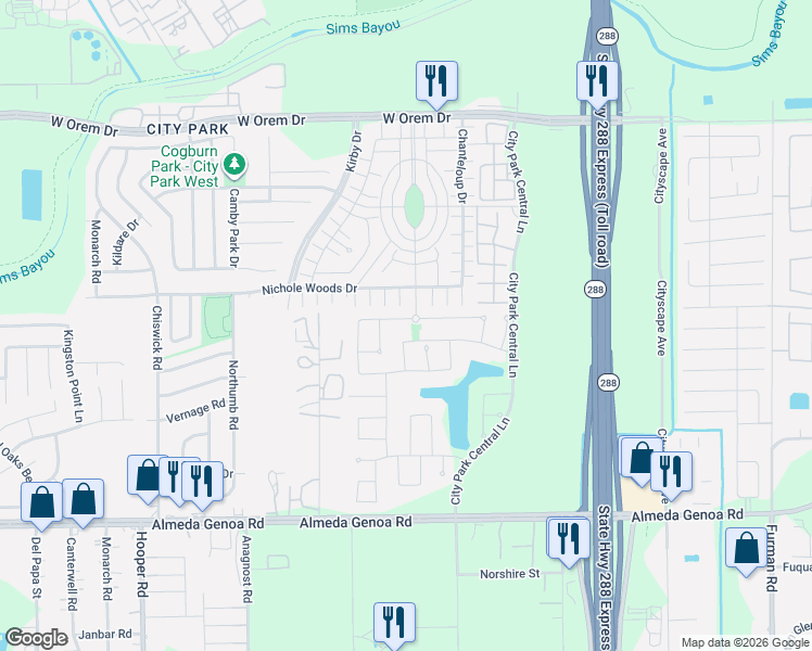 map of restaurants, bars, coffee shops, grocery stores, and more near 1543 Summer City Drive in Houston