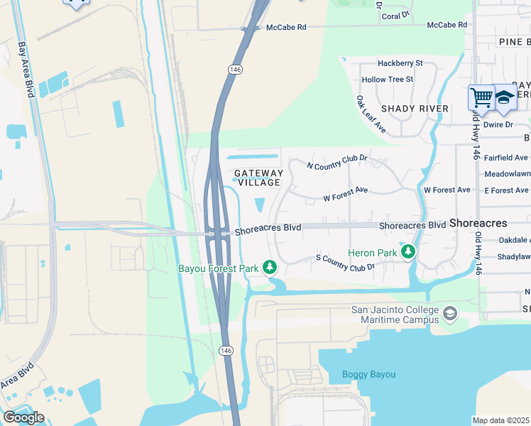 map of restaurants, bars, coffee shops, grocery stores, and more near 3405 Bayou Forest Drive in Harris County