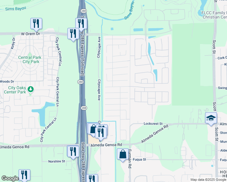 map of restaurants, bars, coffee shops, grocery stores, and more near 2647 Skyview Glen Court in Houston