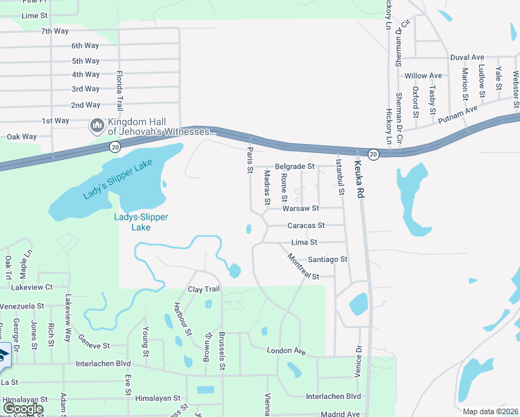 map of restaurants, bars, coffee shops, grocery stores, and more near 119 Madras Street in Interlachen