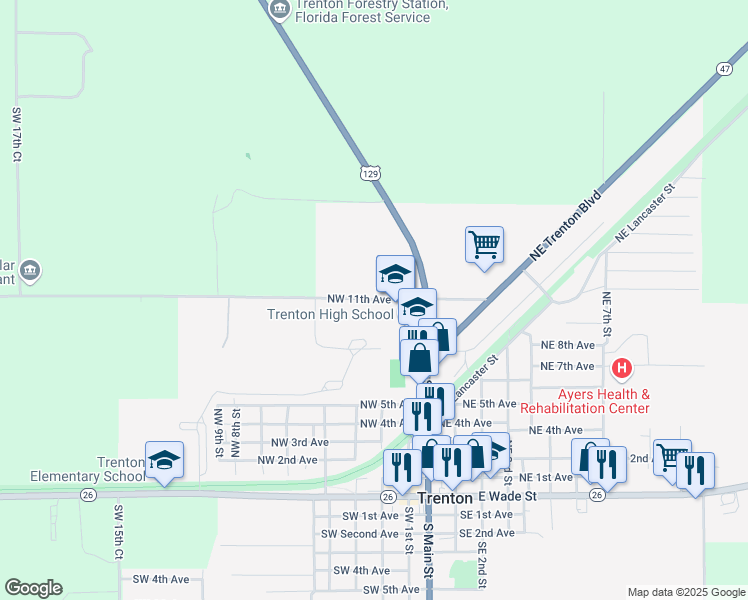 map of restaurants, bars, coffee shops, grocery stores, and more near 310 Northwest 11th Avenue in Trenton