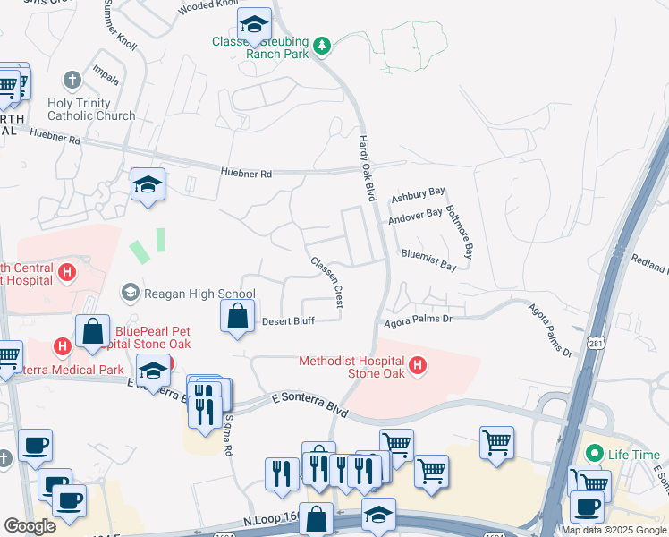 map of restaurants, bars, coffee shops, grocery stores, and more near 1016 Steubing Oaks in San Antonio