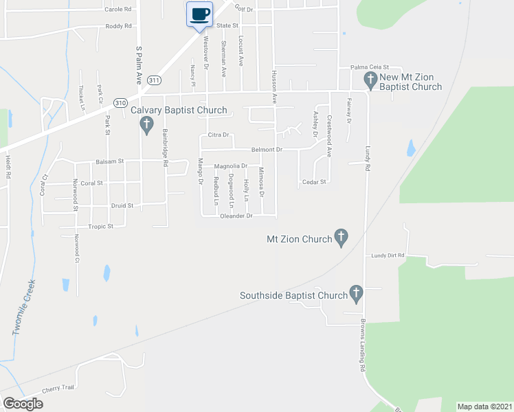 map of restaurants, bars, coffee shops, grocery stores, and more near 226 Mimosa Drive in Palatka