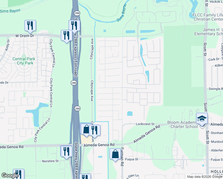 map of restaurants, bars, coffee shops, grocery stores, and more near 2662 Skyview Glen Court in Houston
