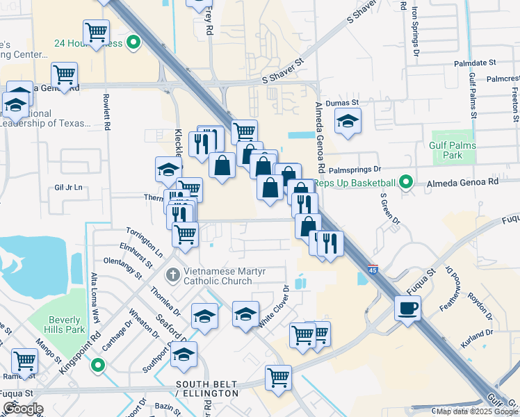 map of restaurants, bars, coffee shops, grocery stores, and more near 11097 Kingspoint Rd in Houston