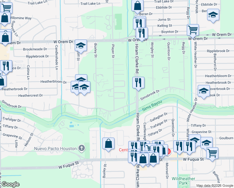 map of restaurants, bars, coffee shops, grocery stores, and more near 4635 Campeche Drive in Houston