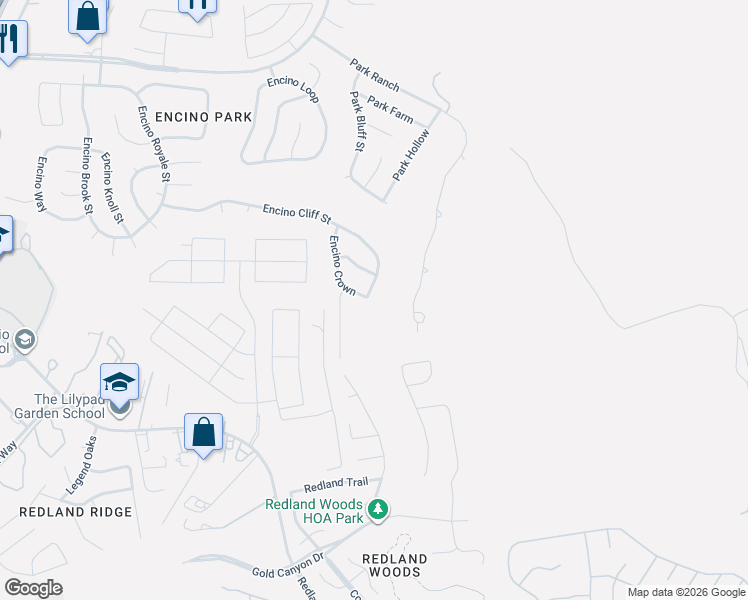 map of restaurants, bars, coffee shops, grocery stores, and more near 19807 Park Ranch in San Antonio