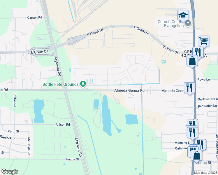 map of restaurants, bars, coffee shops, grocery stores, and more near 7002 Hobby Mill Drive in Houston