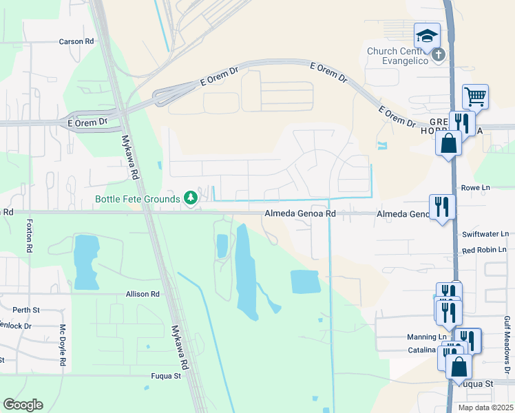 map of restaurants, bars, coffee shops, grocery stores, and more near 7002 Hobby Mill Drive in Houston