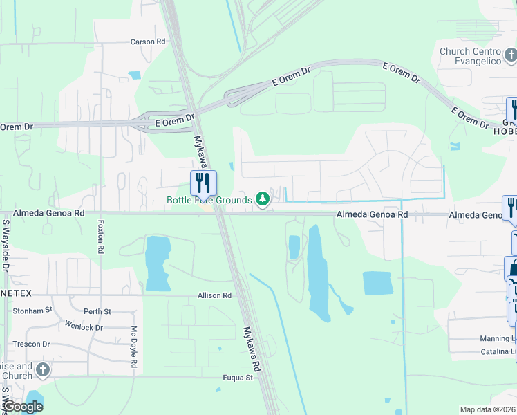 map of restaurants, bars, coffee shops, grocery stores, and more near 6739 Almeda-Genoa Road in Houston