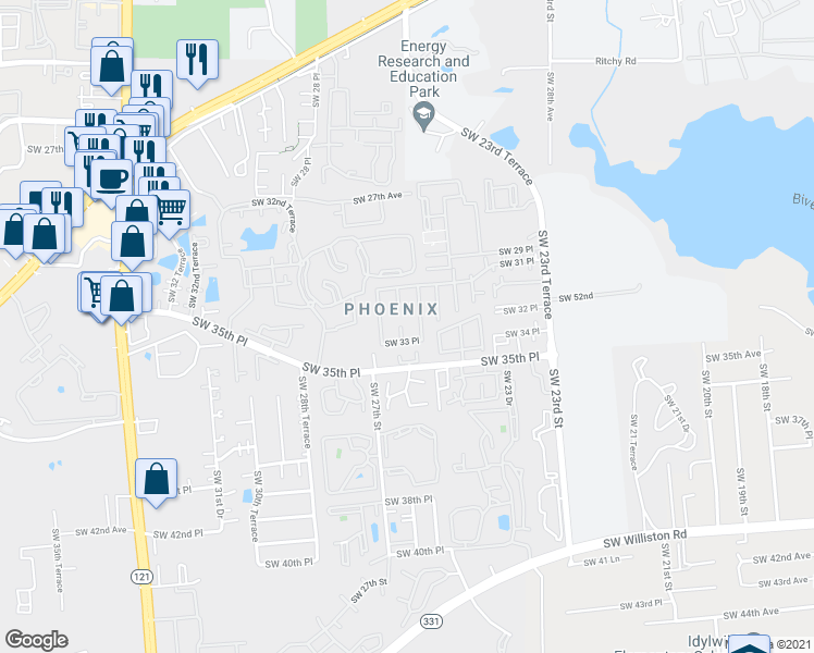 map of restaurants, bars, coffee shops, grocery stores, and more near 3219 Southwest 26th Drive in Gainesville