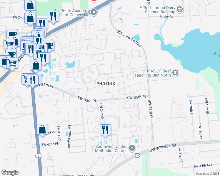 map of restaurants, bars, coffee shops, grocery stores, and more near in Gainesville