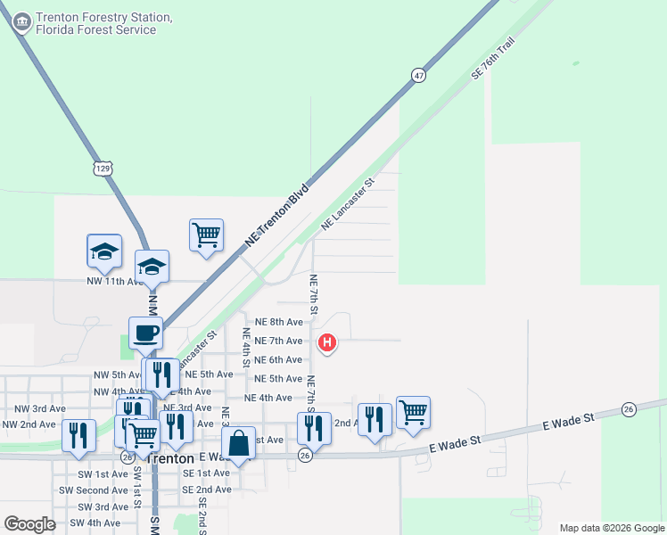 map of restaurants, bars, coffee shops, grocery stores, and more near 1013 NE 12th Ave in Trenton