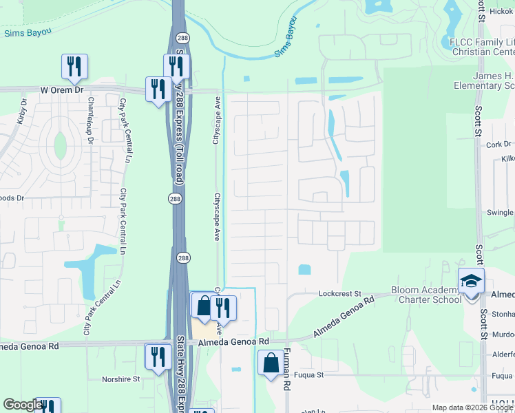 map of restaurants, bars, coffee shops, grocery stores, and more near 2651 Skyview Knoll Court in Houston