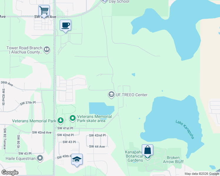map of restaurants, bars, coffee shops, grocery stores, and more near 3416 Southwest 67 Street in Gainesville