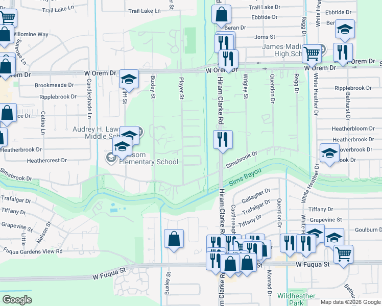 map of restaurants, bars, coffee shops, grocery stores, and more near 4610 Prima Vera Drive in Houston