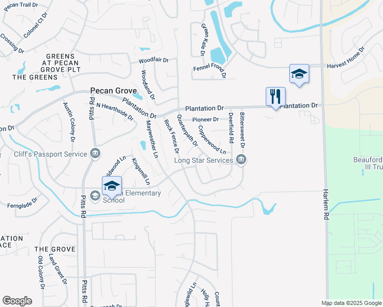 map of restaurants, bars, coffee shops, grocery stores, and more near 1306 Quarterpath Court in Richmond