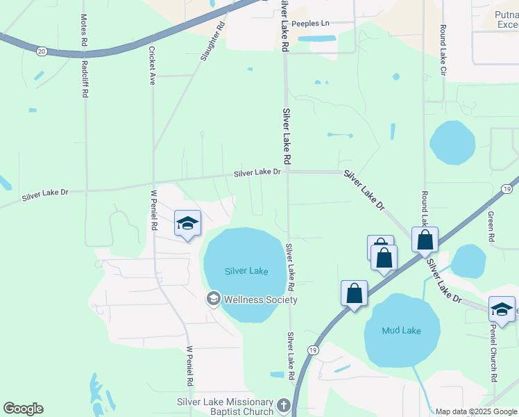 map of restaurants, bars, coffee shops, grocery stores, and more near 7017 Silver Lake Drive in Palatka