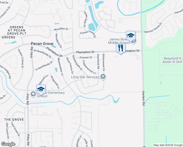 map of restaurants, bars, coffee shops, grocery stores, and more near 1111 Copperwood Court in Richmond