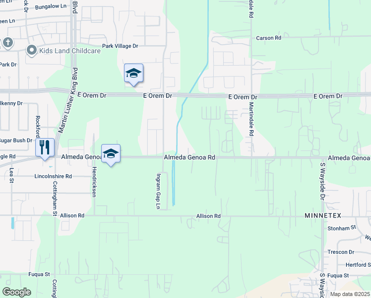 map of restaurants, bars, coffee shops, grocery stores, and more near 5343 Almeda-Genoa Road in Houston