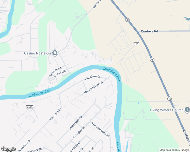 map of restaurants, bars, coffee shops, grocery stores, and more near 512 Woodlake Drive in McQueeney