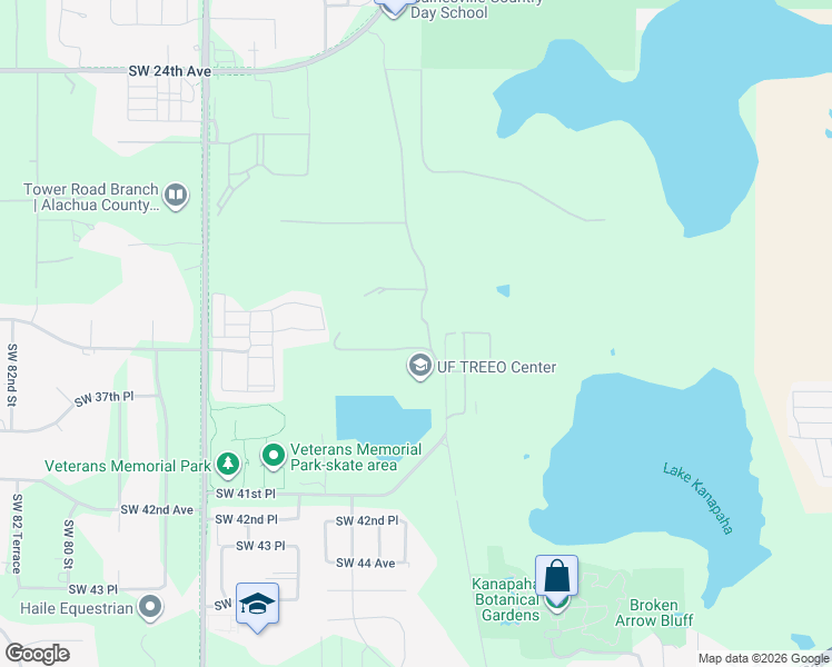 map of restaurants, bars, coffee shops, grocery stores, and more near 3416 Southwest 67th Street in Gainesville