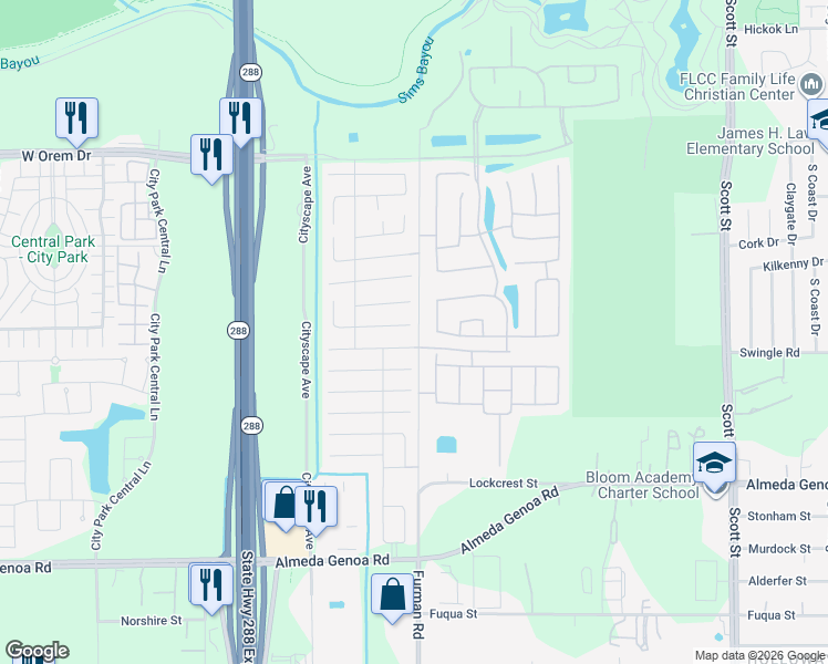 map of restaurants, bars, coffee shops, grocery stores, and more near 2734 Skyview Knoll Court in Houston