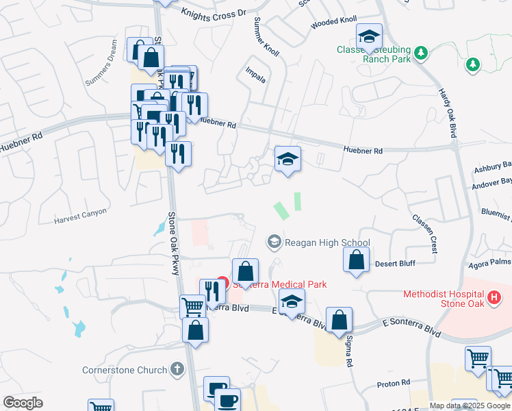 map of restaurants, bars, coffee shops, grocery stores, and more near 505 Madison Oak Drive in San Antonio