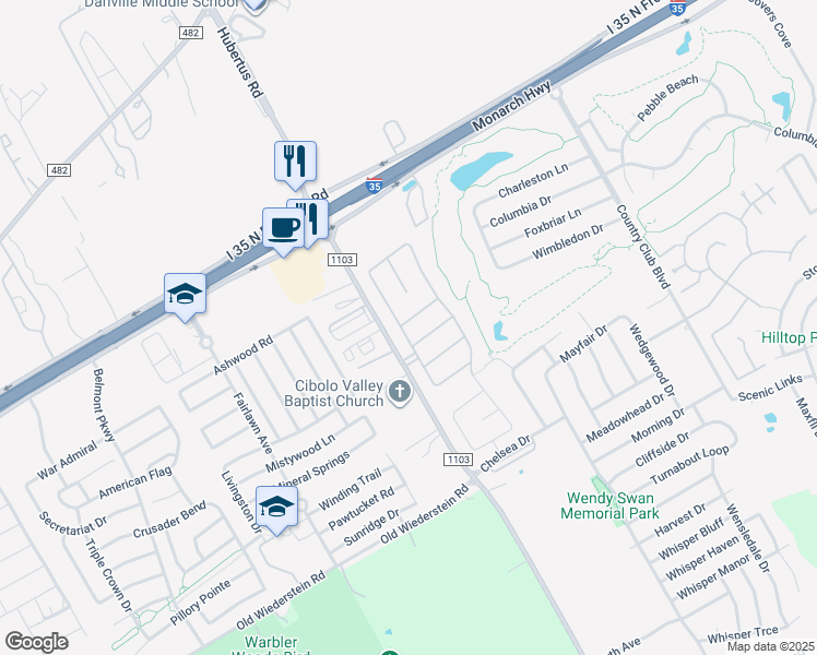 map of restaurants, bars, coffee shops, grocery stores, and more near 3100 Harrison Oaks in Schertz