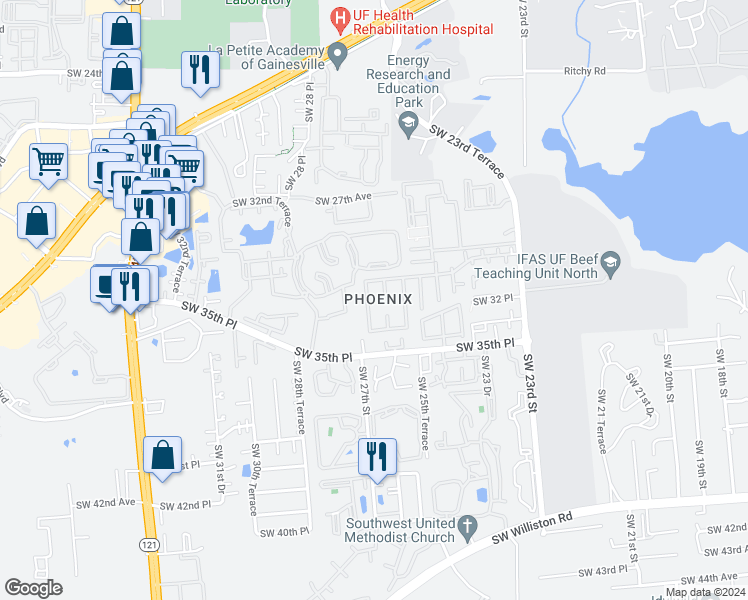 map of restaurants, bars, coffee shops, grocery stores, and more near in Gainesville